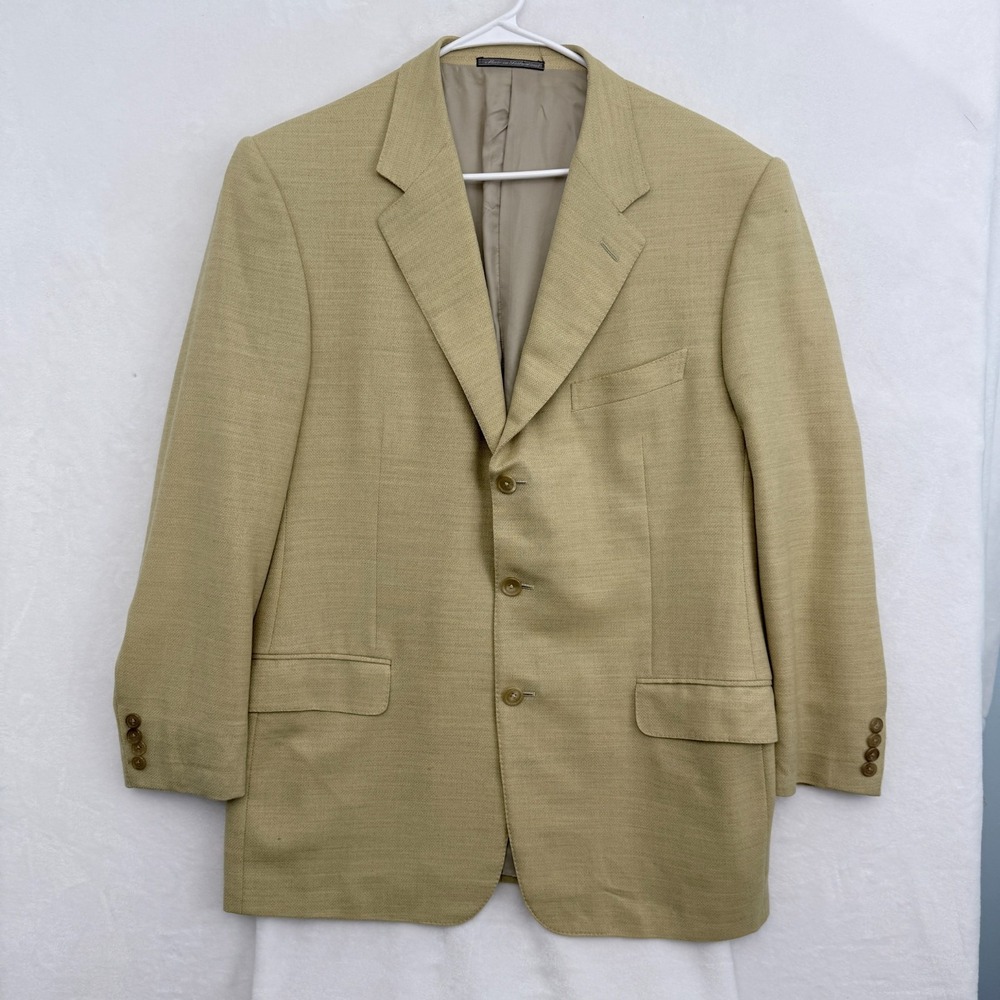 Ermenegildo Zegna Suit Jacket Mens 44R (EU 54) Drop 6 Beige Wool 15 Milmil 15